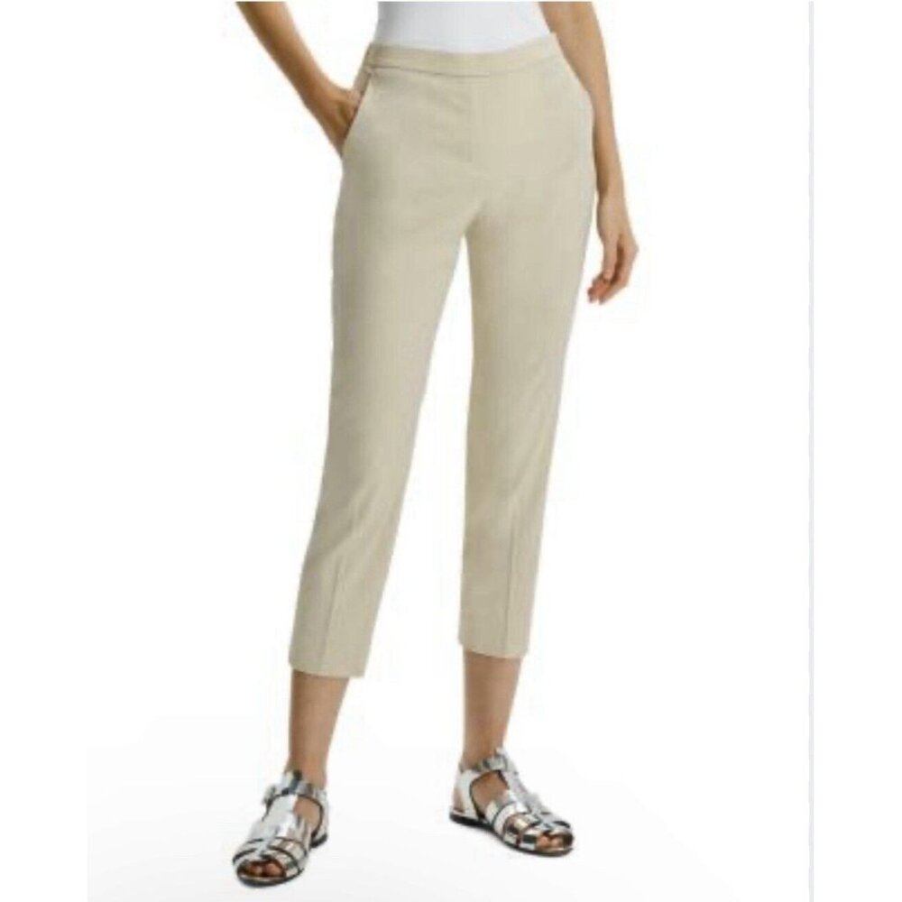 Theory Women's Treeca Linen Pull-On Crop Pants Tan M